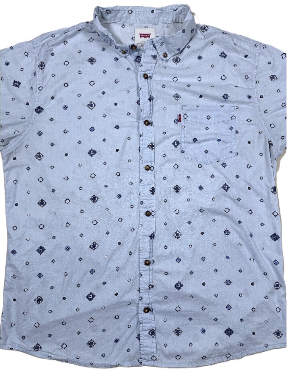 Levi's Men's Short Sleeve Shirt XL Light Blue Geometric Medallion Pattern